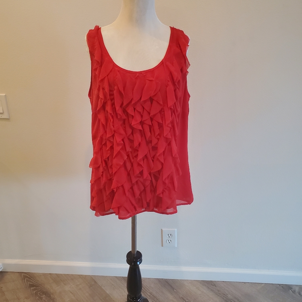 Michael Kors Red Ruffled Sleeveless Blouse/Tank